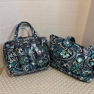 Vera Bradley Blue Island Medallion Floral Cosmetic Bag Duo